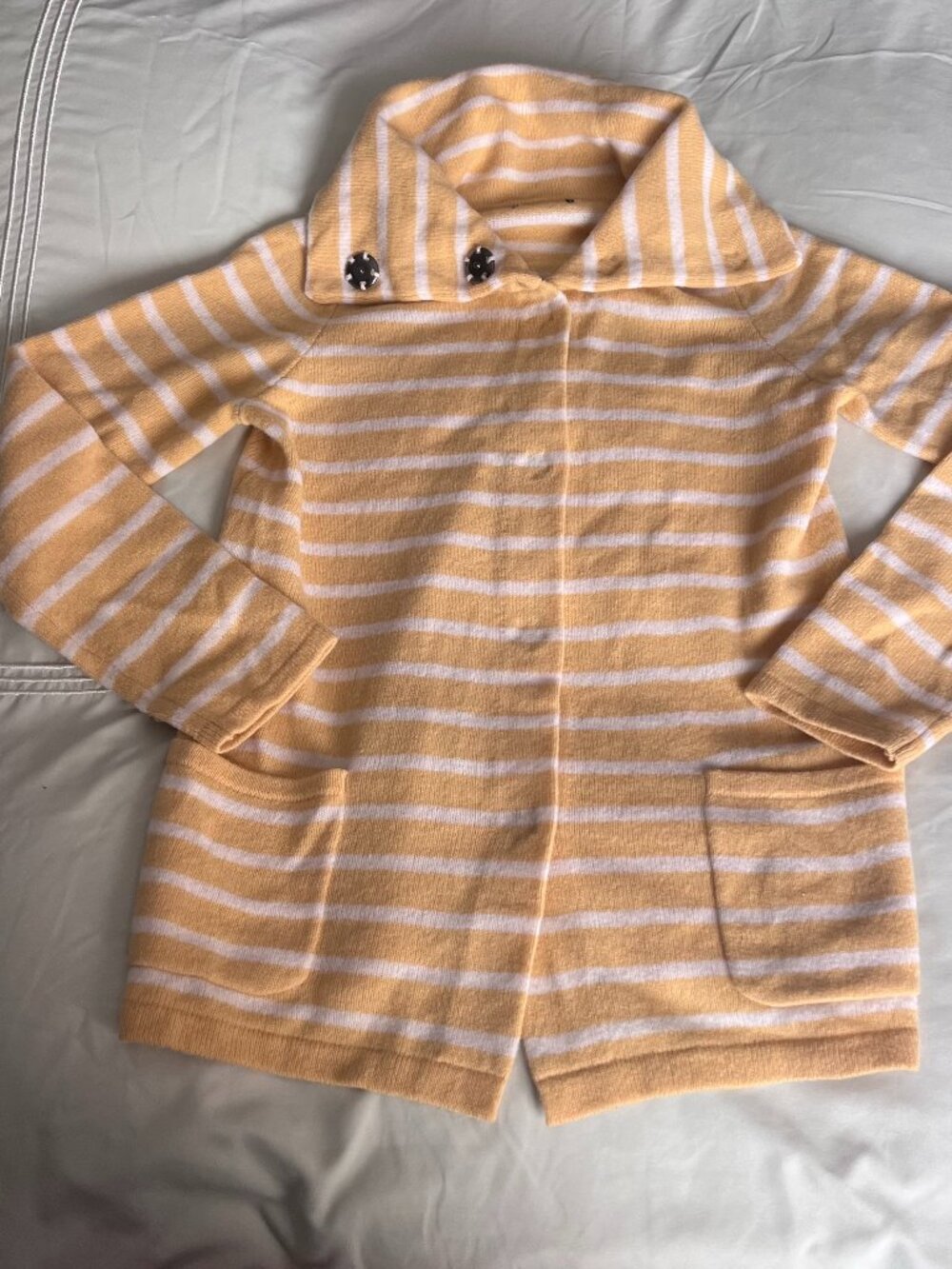 Lands End 100% Lambswool Striped Cardigan